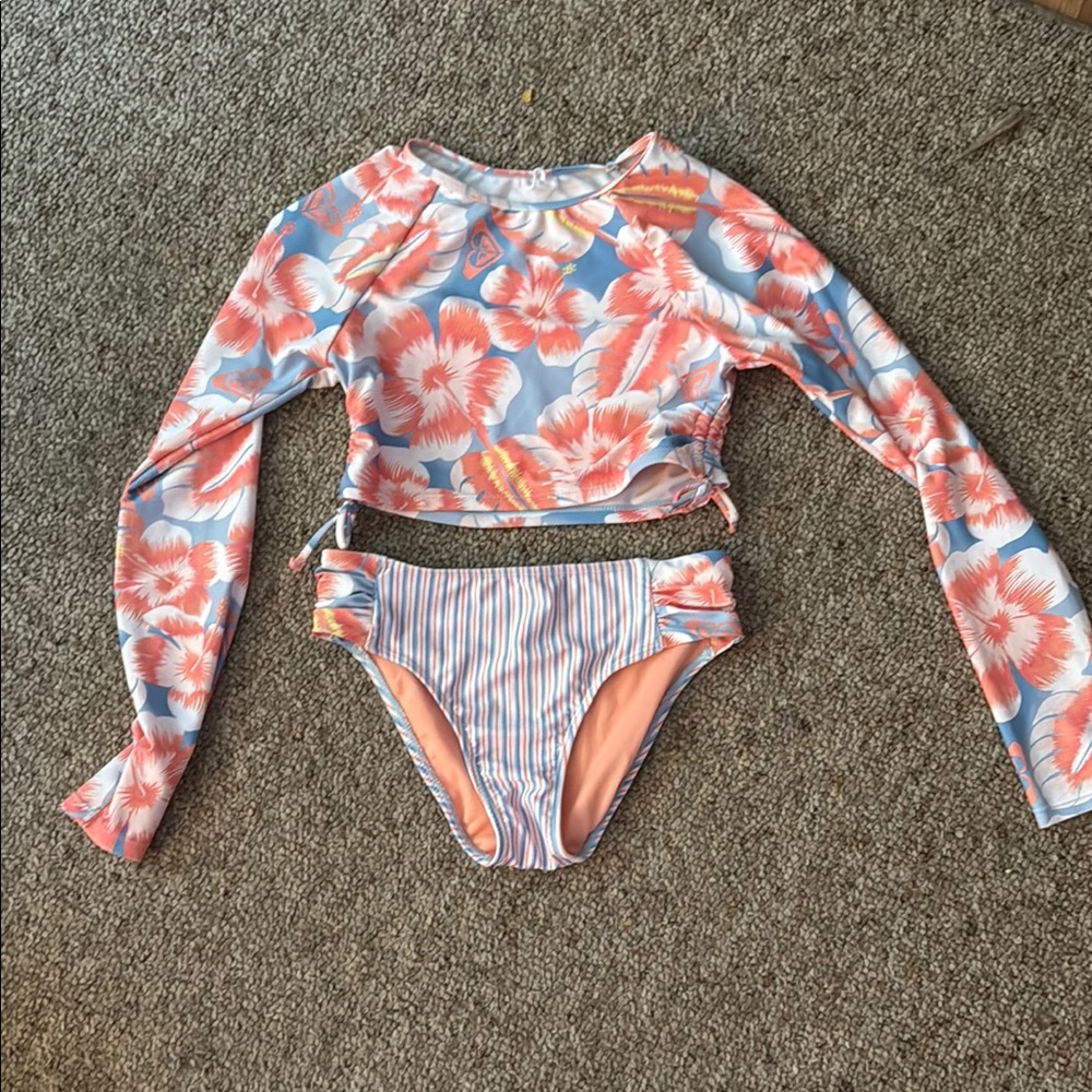 Roxy Blue and Orange Rashguard Swim Set